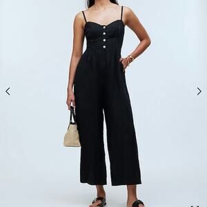 Madewell Women's 100% Linen Wide Leg Jumpsuit Size 4 Black Sleeveless